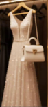 Gold dress and luxury bag