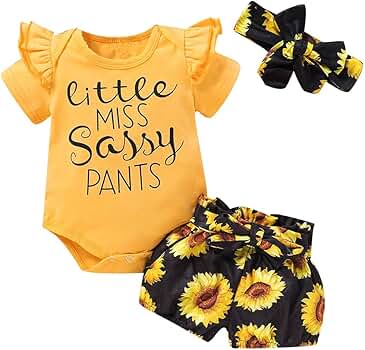 Multitrust Newborn Baby Girl Cotton Ruffled Short Sleeve Bodysuit Tops + Floral Shorts Baby Clothes